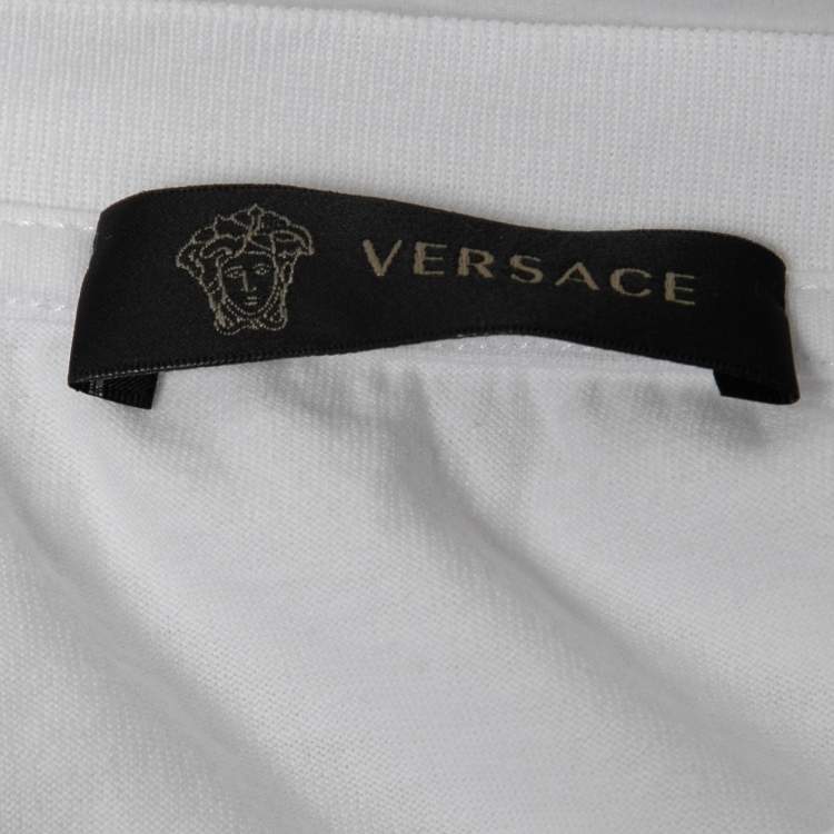 Pre Owned Versace White Cotton Medusa Embroidered Logo T Shirt XL