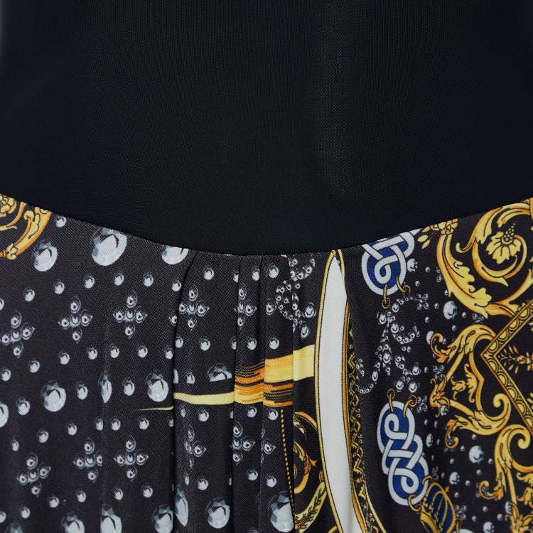 Pre Owned Versace Collection Black Baroque printed Jersey Long Sleeve Mini Dress M