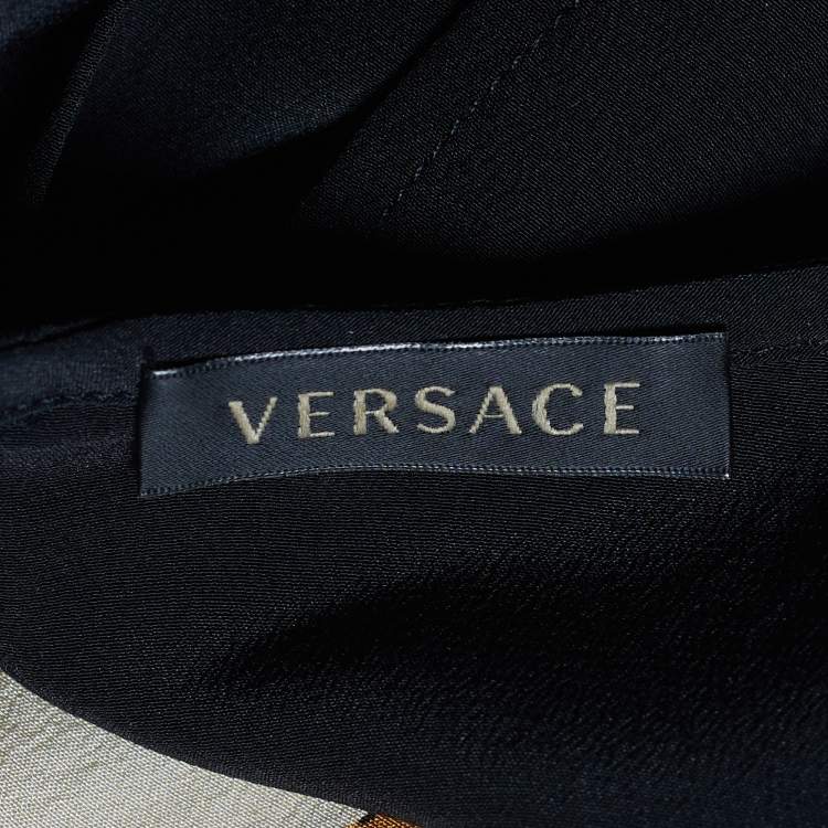 Pre Owned Versace Black Tiger Printed Silk Top S