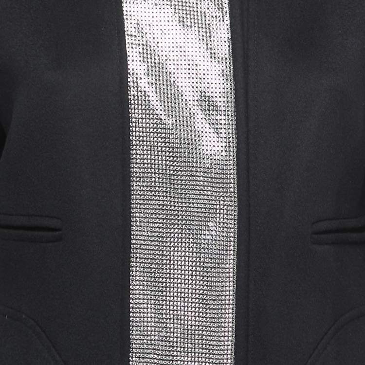 Pre Owned Versace Black Wool Embellished Mid-Length Coat S