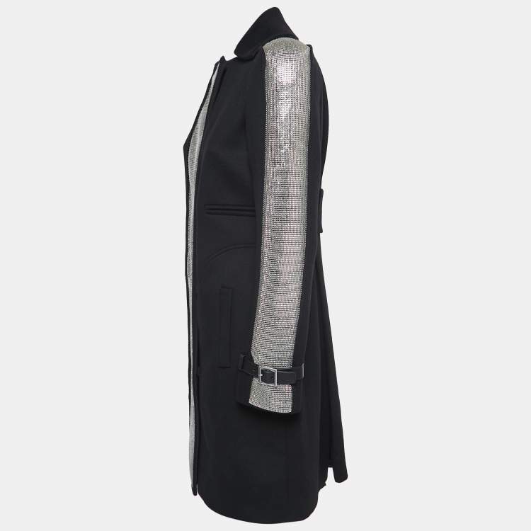 Pre Owned Versace Black Wool Embellished Mid-Length Coat S