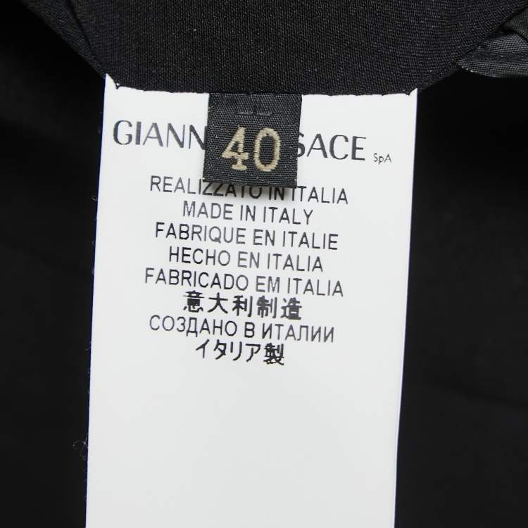 Pre Owned Versace Black Wool Embellished Mid-Length Coat S