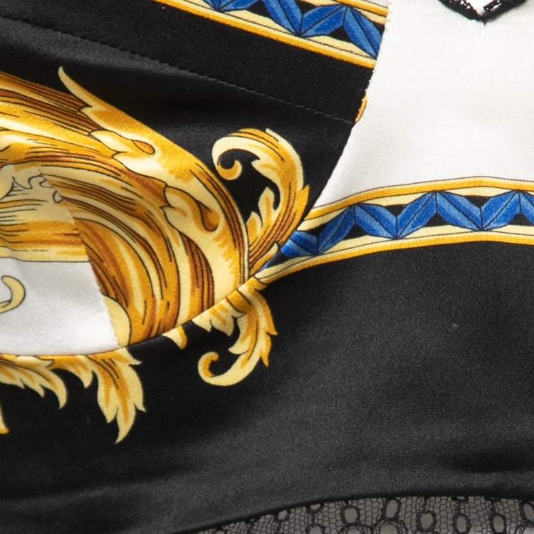 Pre Owned Versace Tribute Black/Multicolor Printed Silk Bustier Crop Top S