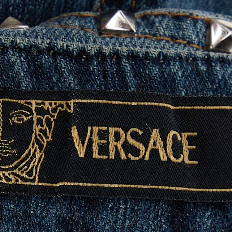 Pre Owned Versace Blue Denim Studded Belt Detail Mini Skirt S