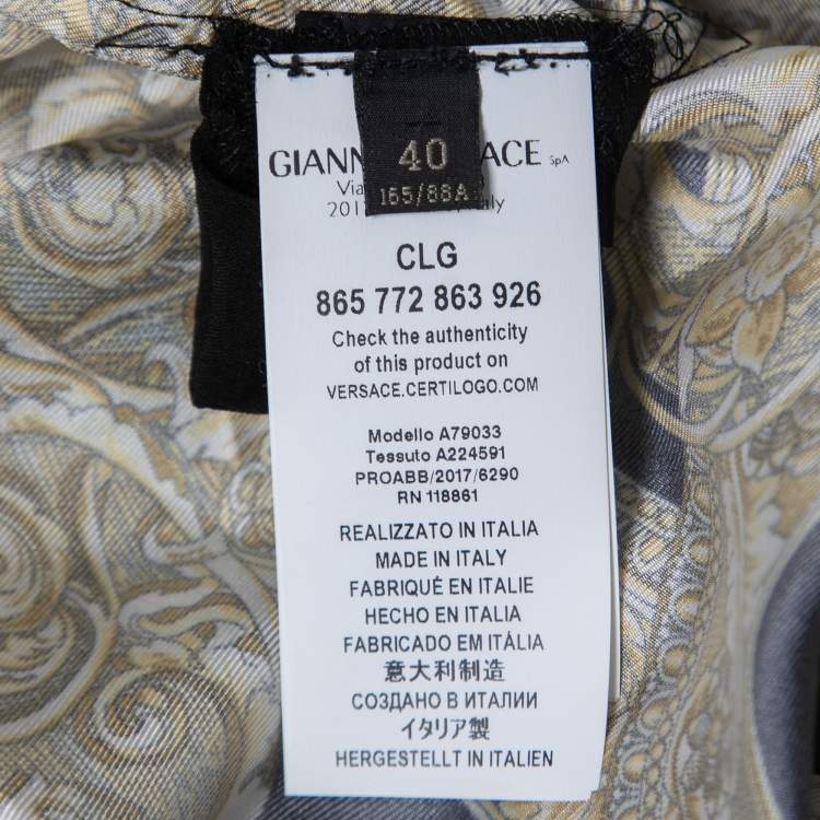 Pre Owned Versace Black Baroque Print Silk Long Sleeve Mini Dress S