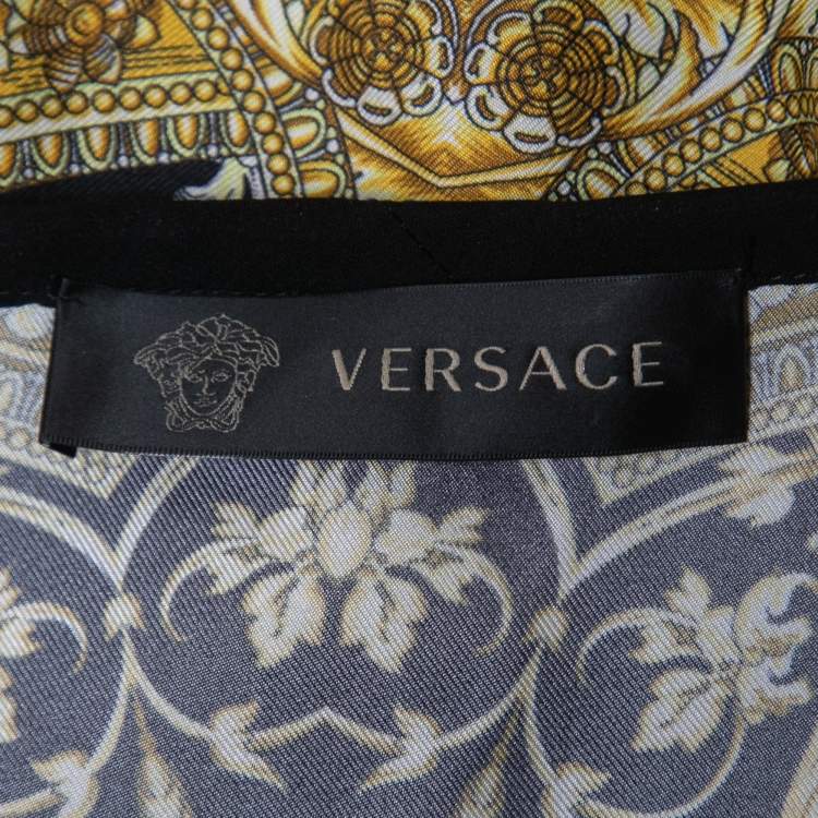 Pre Owned Versace Black Baroque Print Silk Long Sleeve Mini Dress S