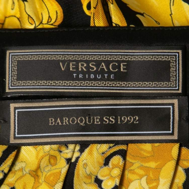Pre Owned Versace Black/Gold Baroque Printed Silk Pleated Mini Skirt S