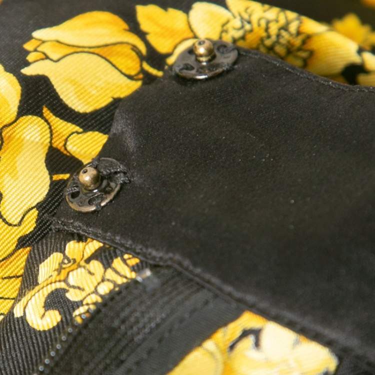 Pre Owned Versace Black/Gold Baroque Printed Silk Pleated Mini Skirt S