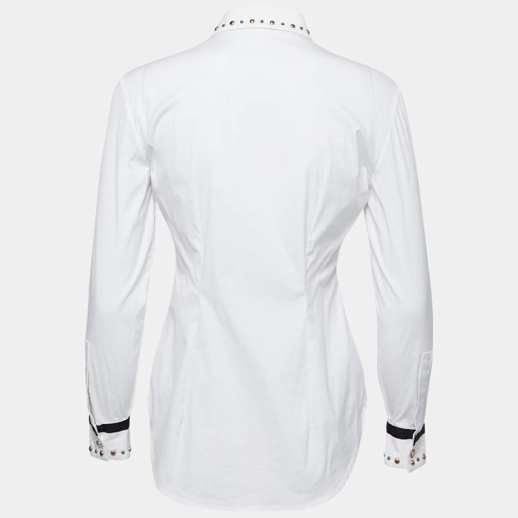 Pre Owned Versace White Cotton Stud Detail Button Front Shirt S