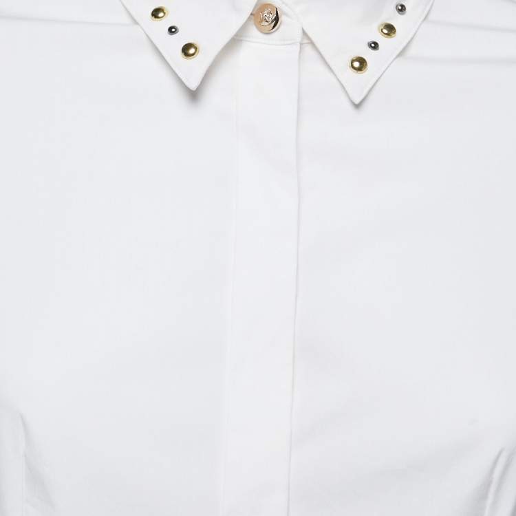 Pre Owned Versace White Cotton Stud Detail Button Front Shirt S