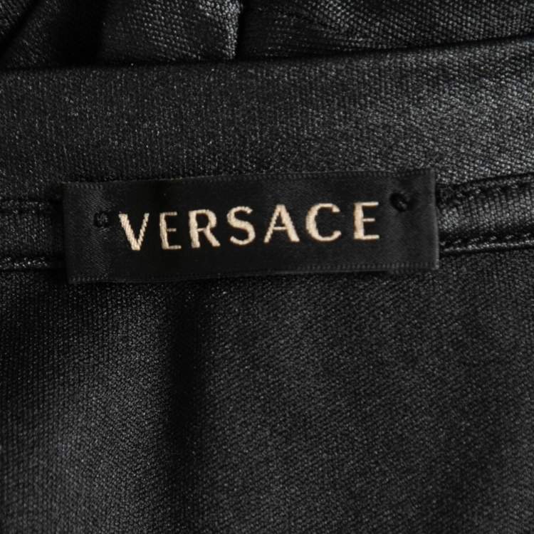Pre Owned Versace Black Jersey Logo Print Sleeveless Top S