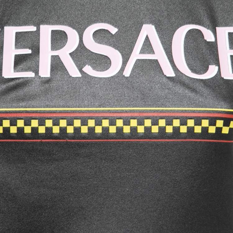 Pre Owned Versace Black Jersey Logo Print Sleeveless Top S