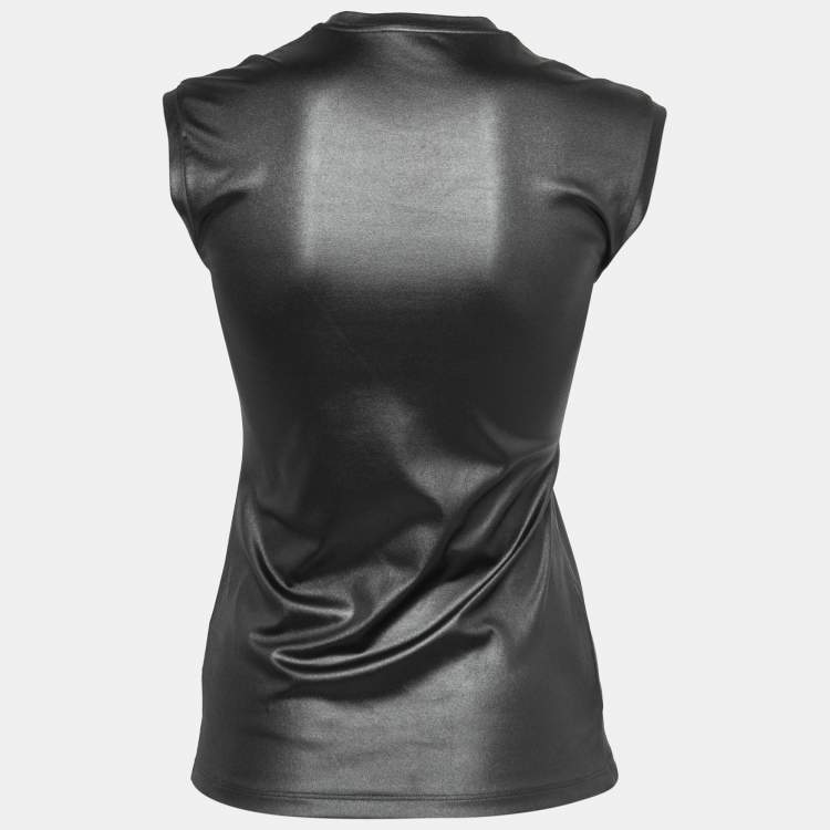Pre Owned Versace Black Jersey Logo Print Sleeveless Top S