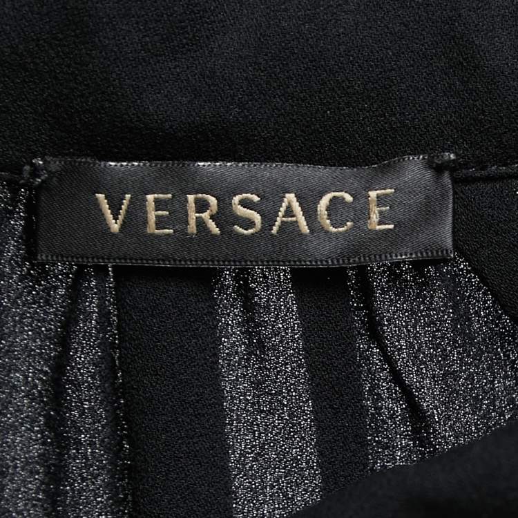 Pre Owned Versace Black Silk Button Front  Tie Detail Mini Shirt Dress M