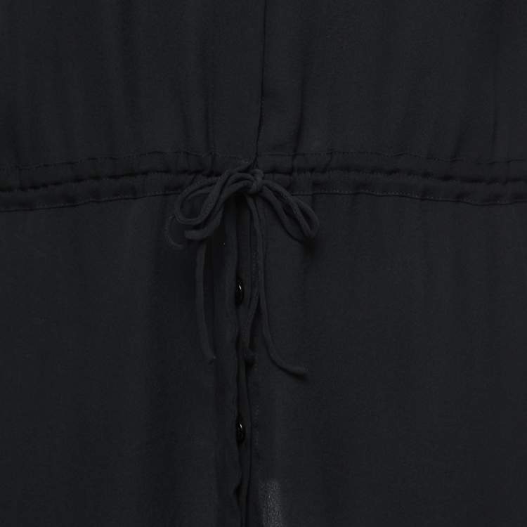 Pre Owned Versace Black Silk Button Front  Tie Detail Mini Shirt Dress M