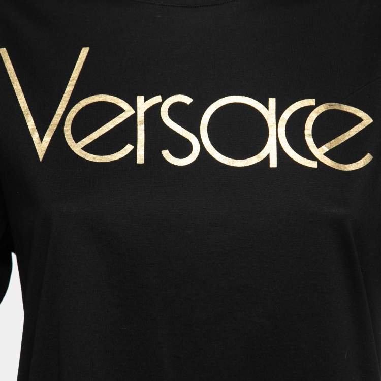مملوكة مسبقًا Versace Tribute Black Vintage Logo Print Cotton T-Shirt S