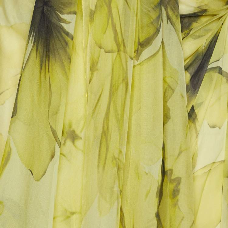 Pre Owned Versace Yellow Printed Silk Sleeveless Wrap Maxi Dress M