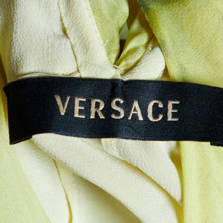 Pre Owned Versace Yellow Printed Silk Sleeveless Wrap Maxi Dress M
