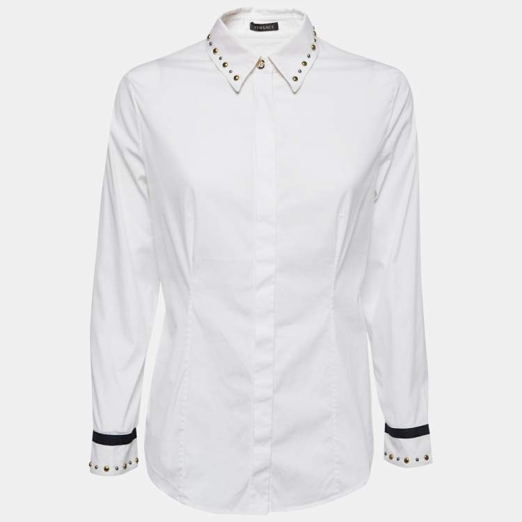 Pre Owned Versace White Cotton Stud Detail Full Sleeve Shirt M