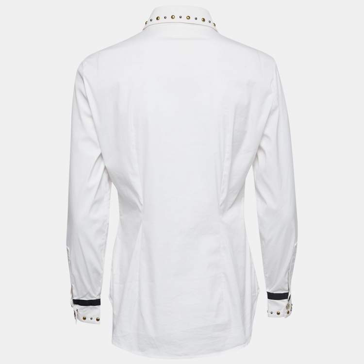 Pre Owned Versace White Cotton Stud Detail Full Sleeve Shirt M