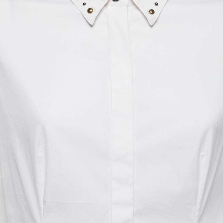 Pre Owned Versace White Cotton Stud Detail Full Sleeve Shirt M