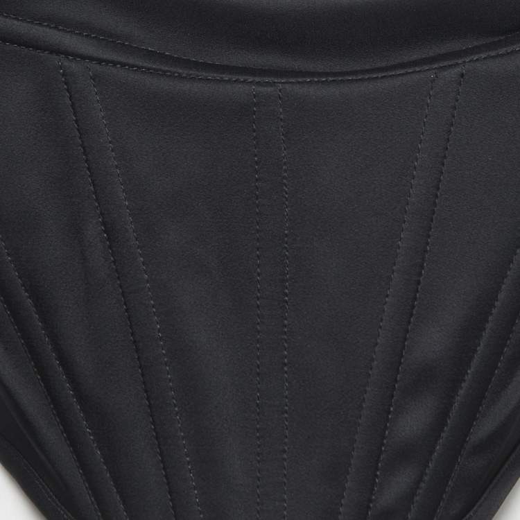Pre Owned Versace Black Satin Medusa V-Structure Corset Crop Top L