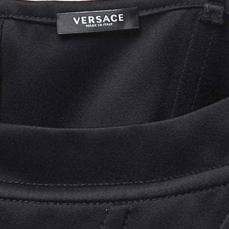 Pre Owned Versace Black Satin Medusa V-Structure Corset Crop Top L