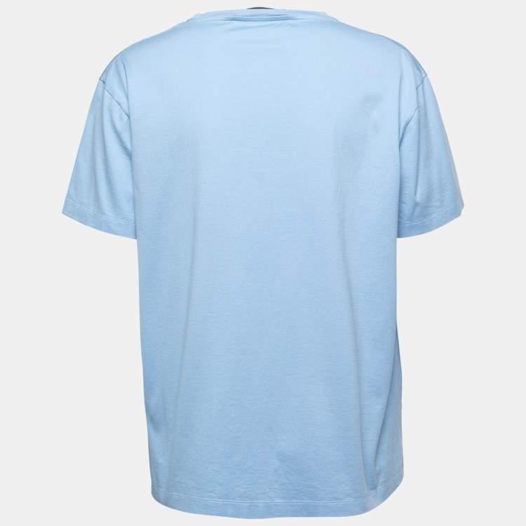 Pre Owned Versace Tribute Blue Logo Embroidered Cotton Half Sleeve T-Shirt M