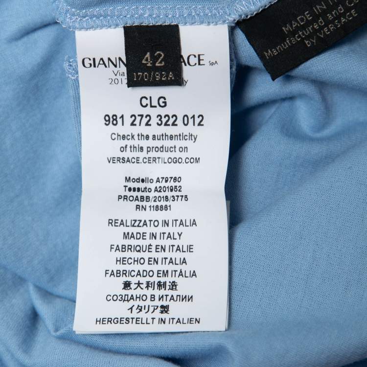 Pre Owned Versace Tribute Blue Logo Embroidered Cotton Half Sleeve T-Shirt M