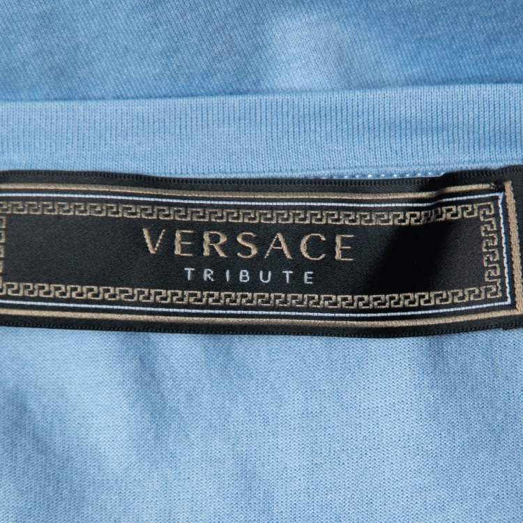 Pre Owned Versace Tribute Blue Logo Embroidered Cotton Half Sleeve T-Shirt M