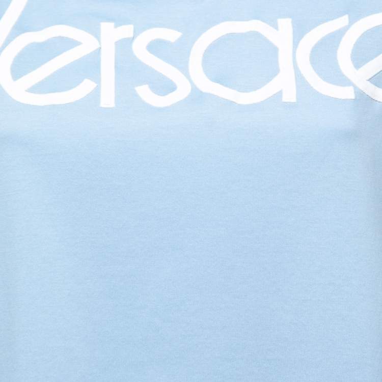 Pre Owned Versace Tribute Blue Logo Embroidered Cotton Half Sleeve T-Shirt M