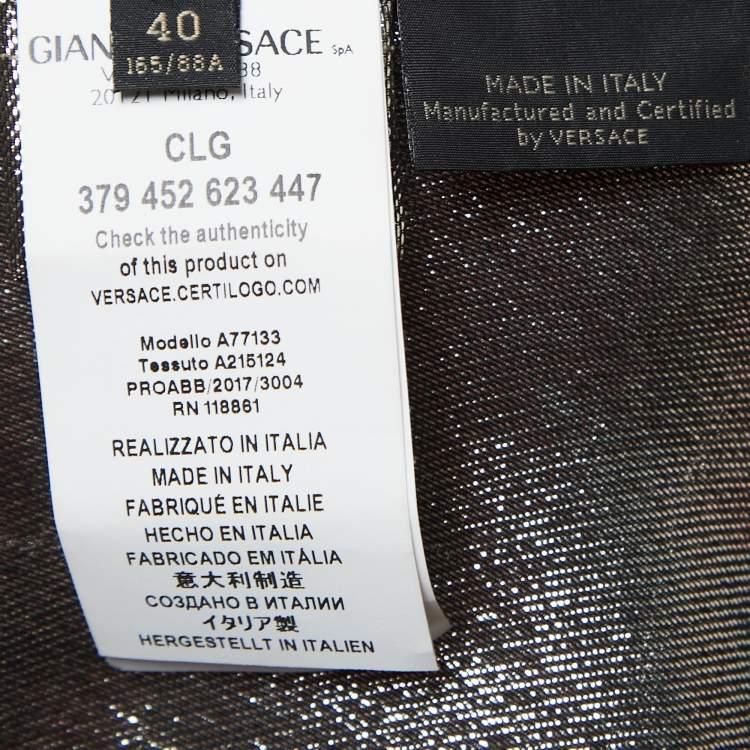 Pre Owned Versace Metallic Lurex Silk Blend Ruched Sleeve Neck Tie Detailed Shirt Blouse S