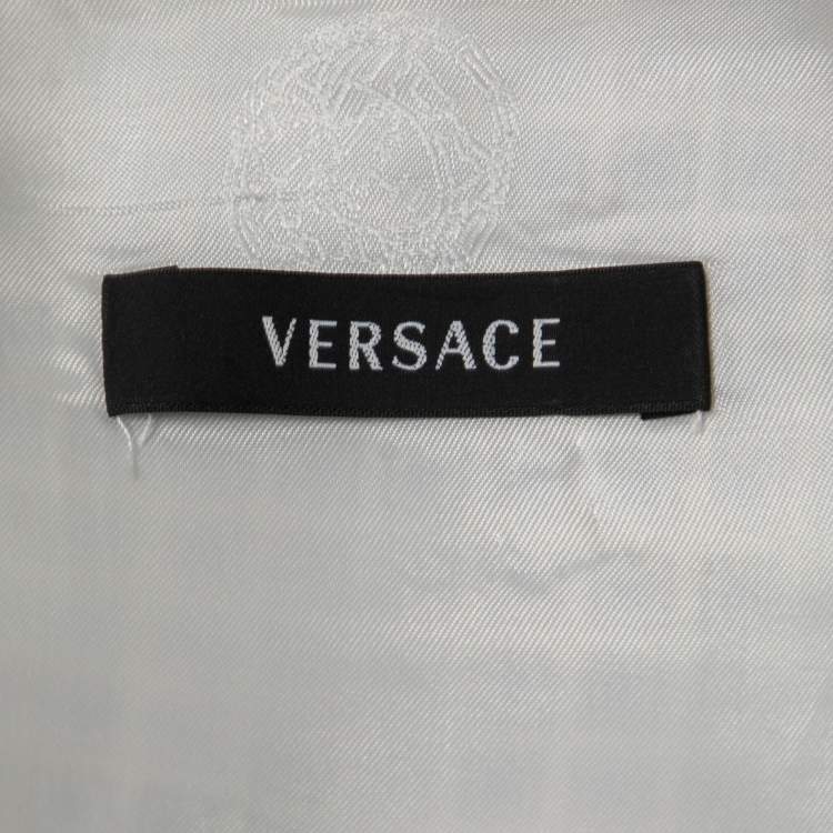 Pre Owned Versace White & Lilac Printed Cotton Sleeveless Sheath Dress M