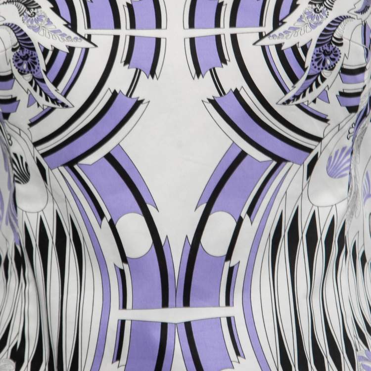 Pre Owned Versace White & Lilac Printed Cotton Sleeveless Sheath Dress M