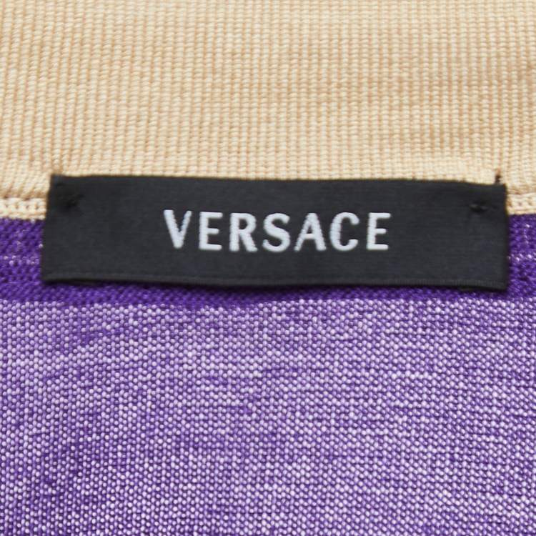 Pre Owned Versace Purple Silk Knit Contrast Trim Button Front Cardigan L