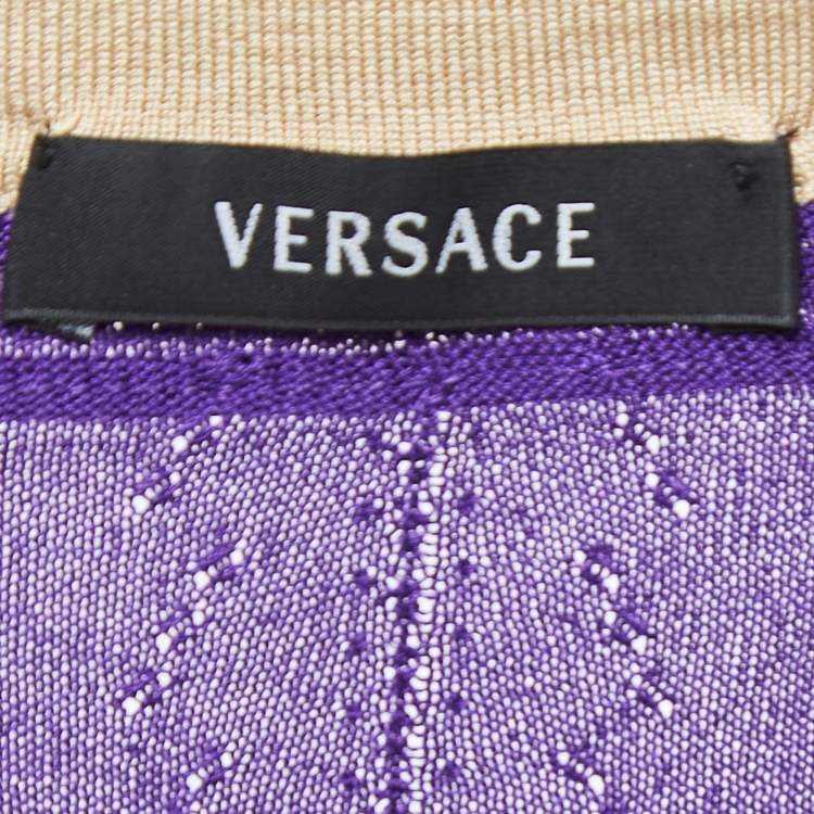 Pre Owned Versace Purple Silk Knit Contrast Trim Sleeveless Top L