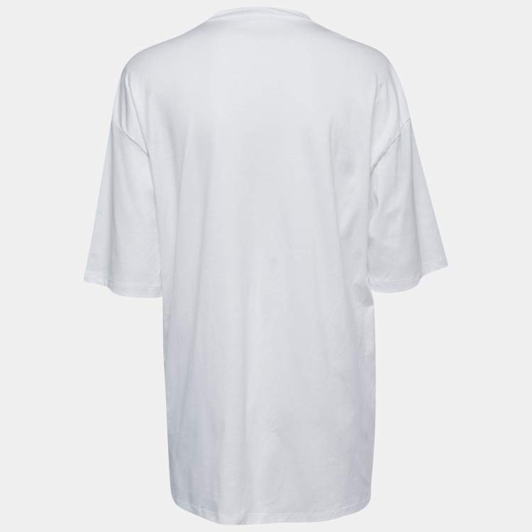 Pre Owned Versace White Studded Cotton Crew Neck Half Sleeve Goddess T-Shirt M
