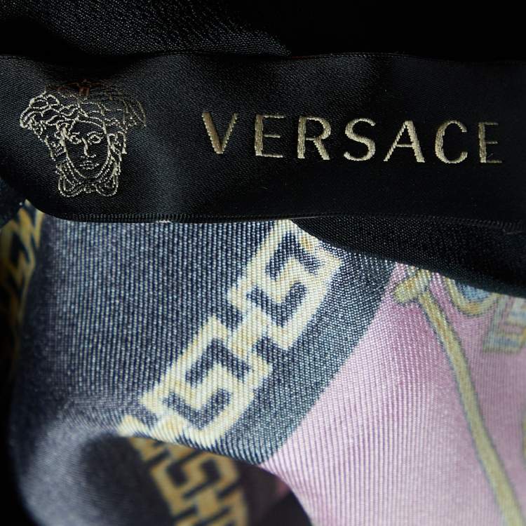 Pre Owned Versace Pink Printed Silk Metal Shoulder Cowl Neck Sleeveless Mini Dress S