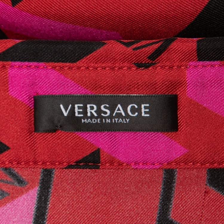 Pre Owned Versace Red/Pink Abstract Print Silk Button Front Full Sleeve Shirt S