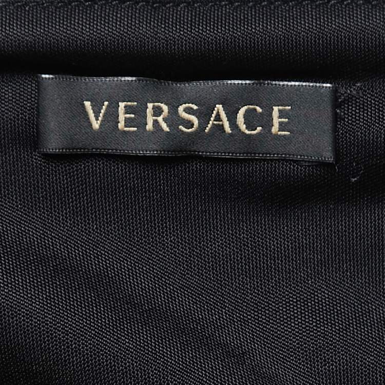 Pre Owned Versace Black/Yellow Print Silk Bustier Crop Top M