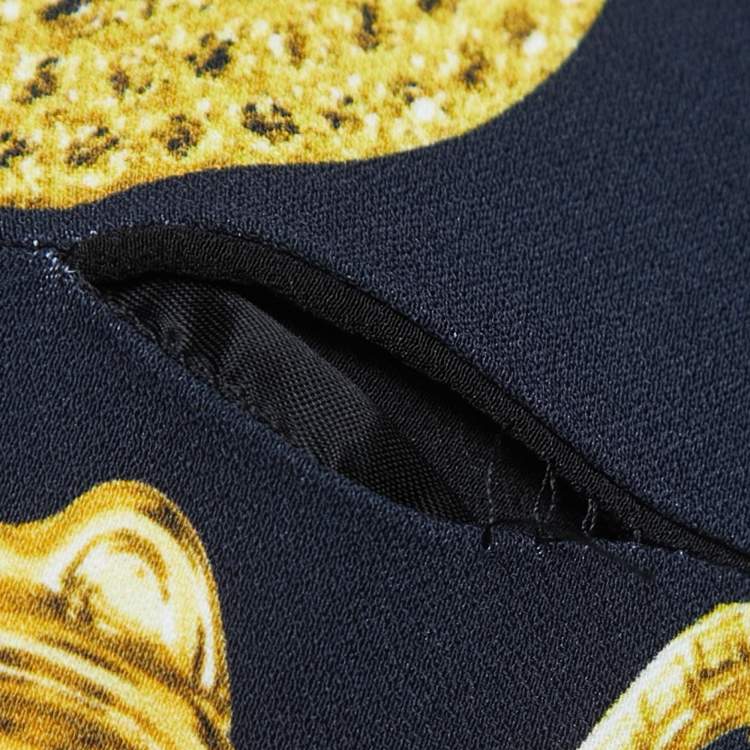 Pre Owned Versace Black/Gold Baroque Chain Printed Crepe Shift Dress M