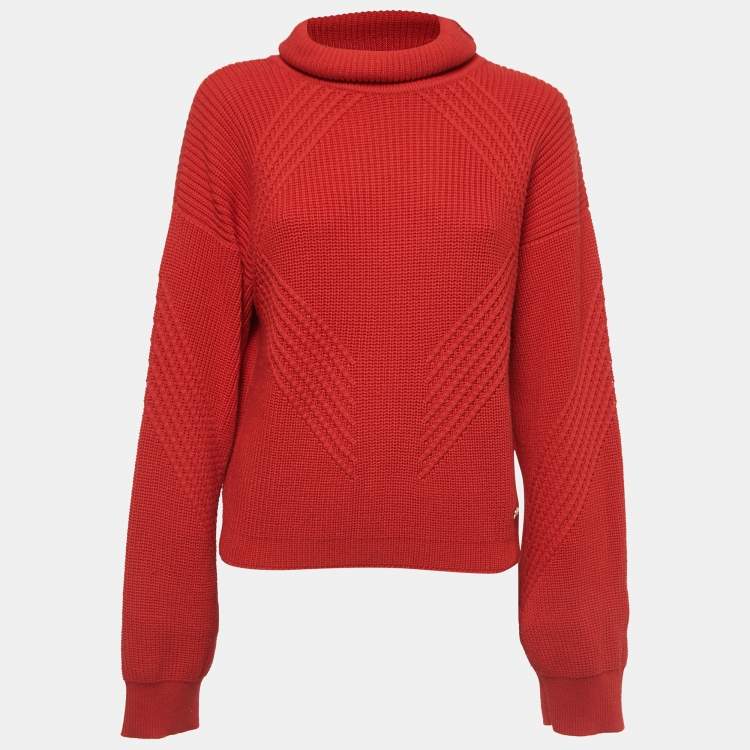 Pre Owned Versace Red Wool Knit Turtleneck Sweater M
