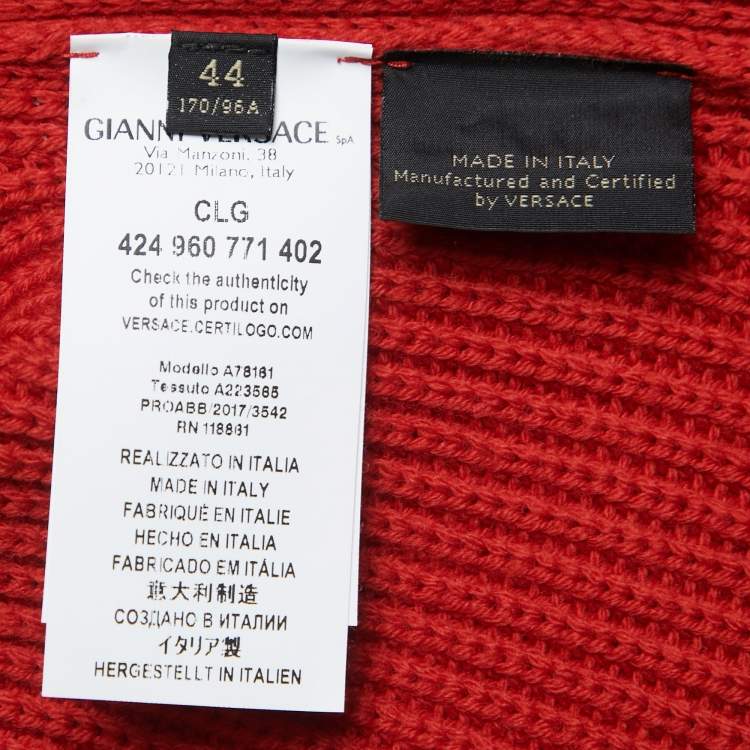 Pre Owned Versace Red Wool Knit Turtleneck Sweater M