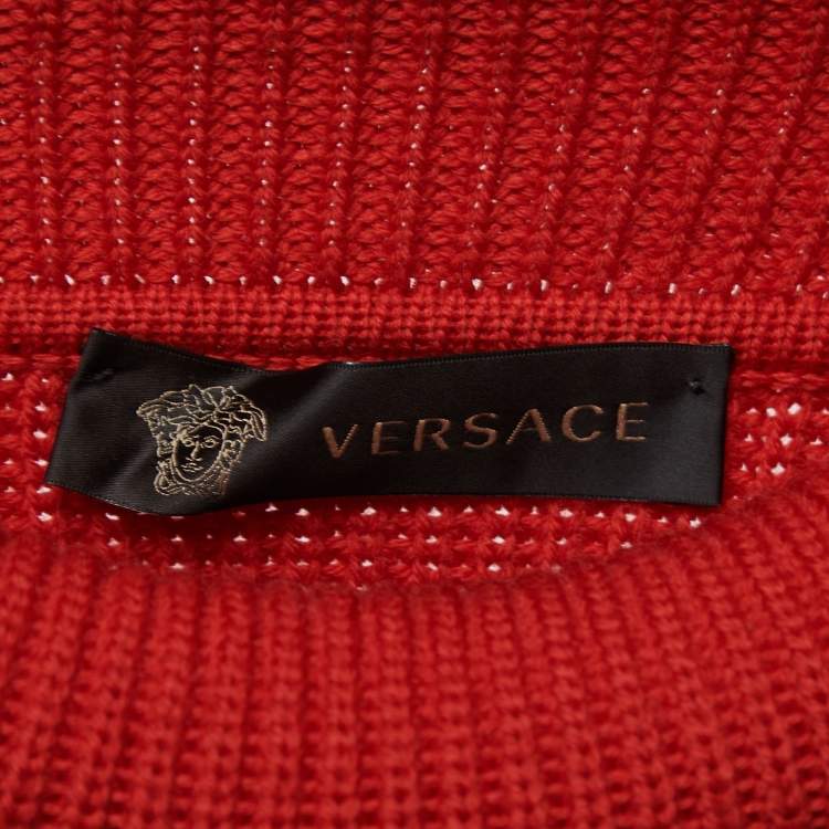 Pre Owned Versace Red Wool Knit Turtleneck Sweater M