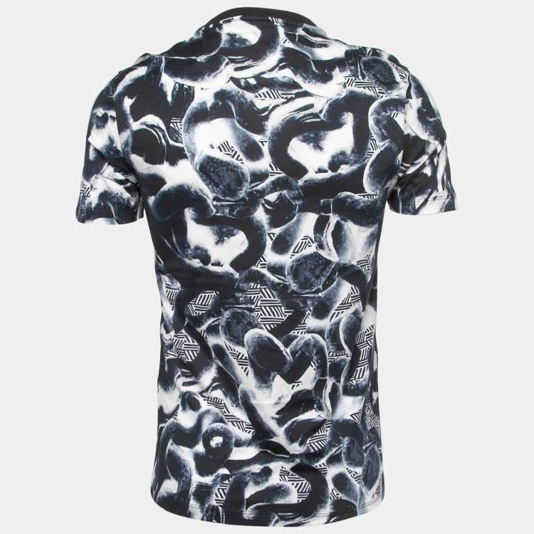 Pre Owned Versace Navy Blue Printed Cotton Knit T-Shirt M
