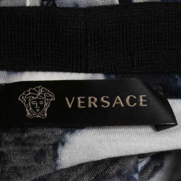 Pre Owned Versace Navy Blue Printed Cotton Knit T-Shirt M