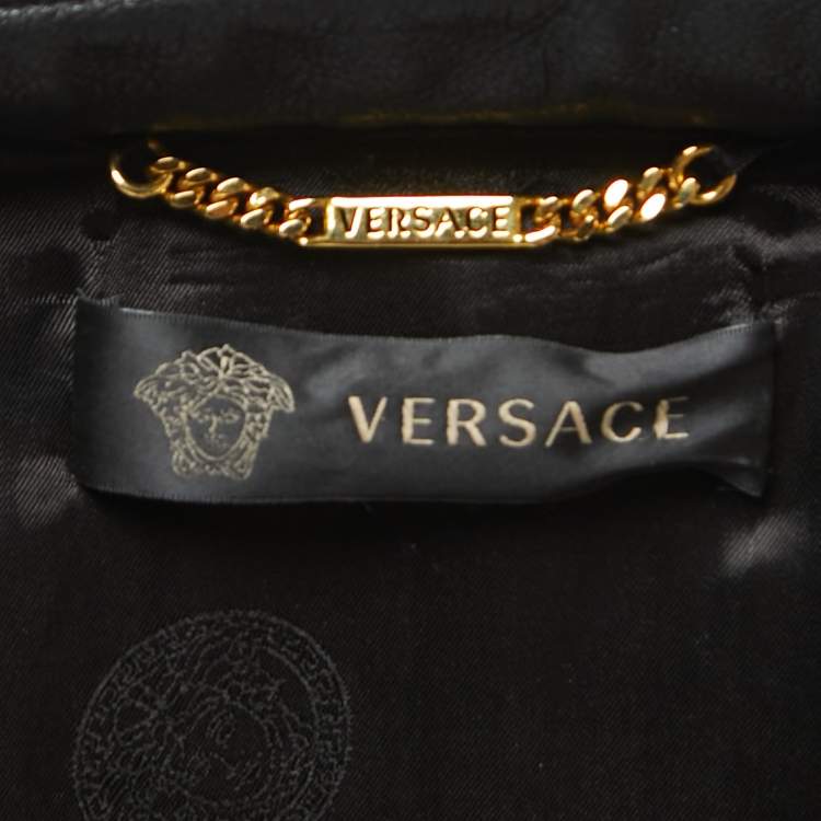 Pre Owned Versace Black Leather & Python Zip Front Biker Jacket S