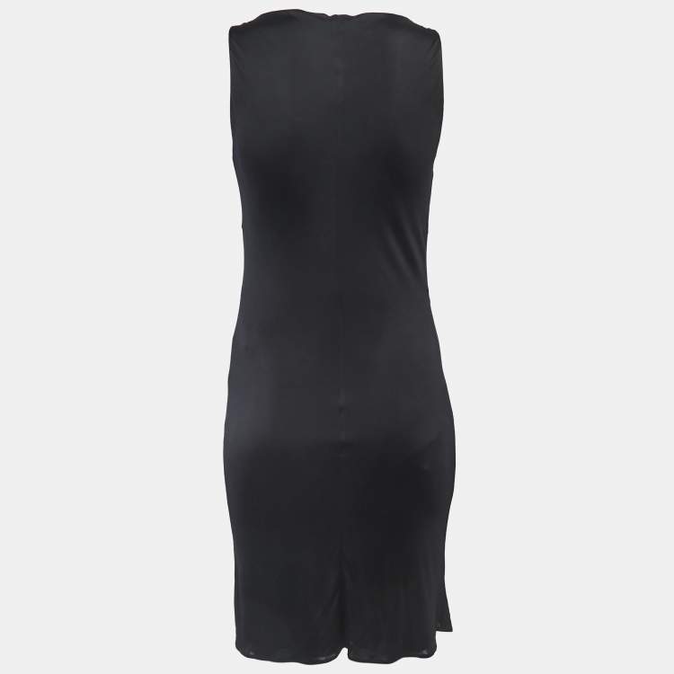 Pre Owned Versace Black Jersey Cowl Neck Sleeveless Flared Short Dress M