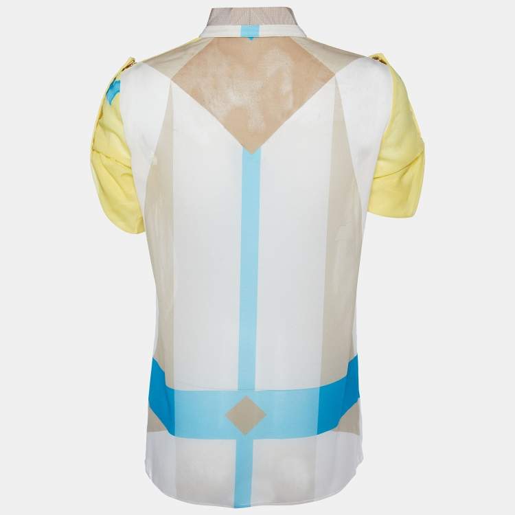 Pre Owned Versace Multicolor Print Sleeve Tab Detail Silk Blouse S