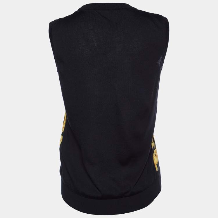 Pre Owned Versace Black Baroque Printed Silk & Knit Tank Top S